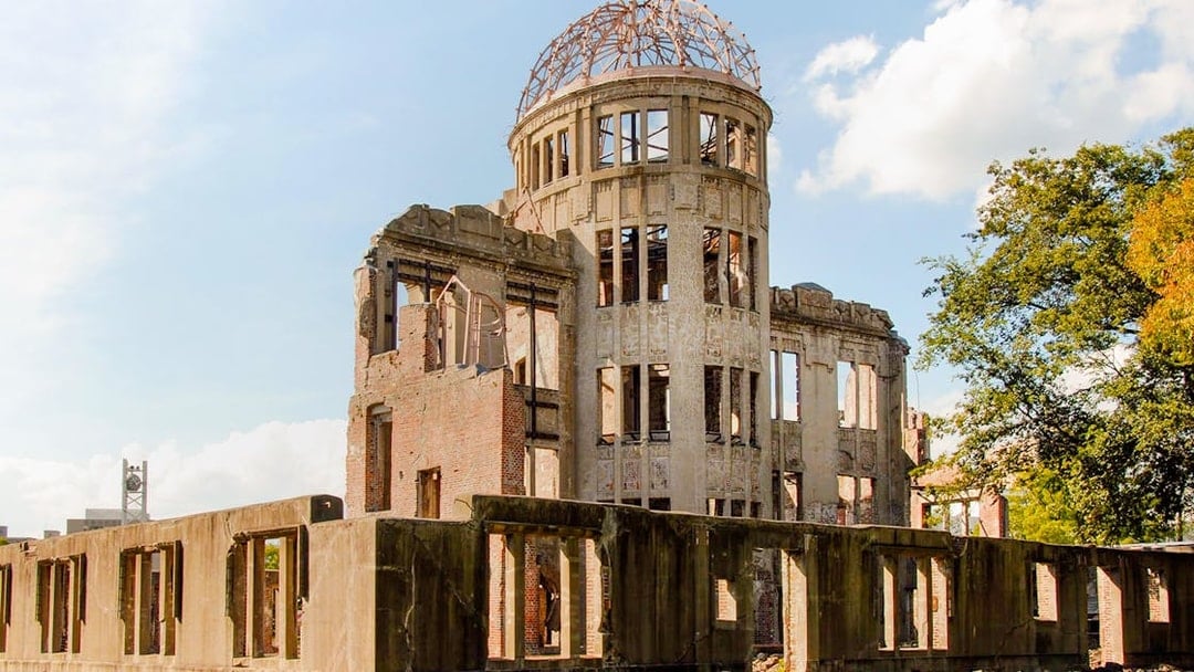 Hiroshima Peace Memorial, dome structure in Peace Memorial Park, Japan.