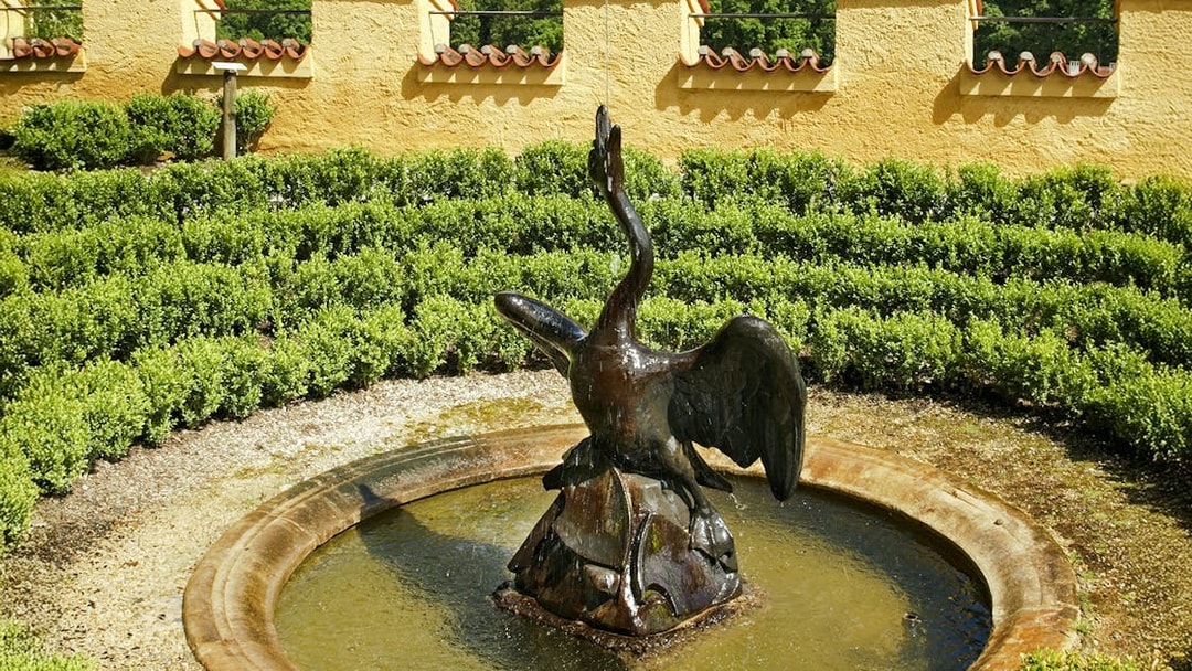 Swan fountain in garden at Hohenschwangau Castle, Germany.