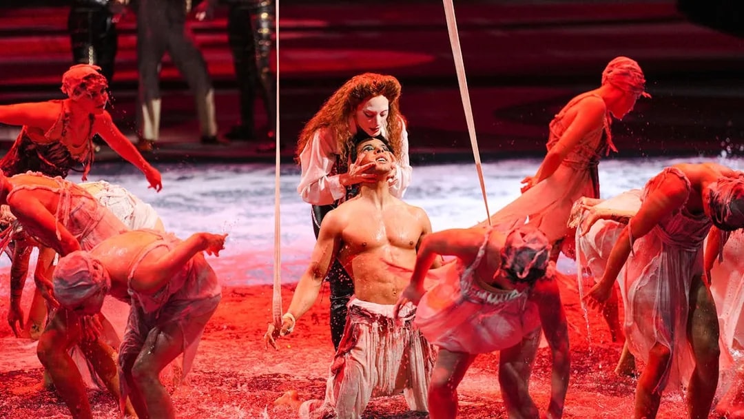 Performers in water during House of Dancing Water show.