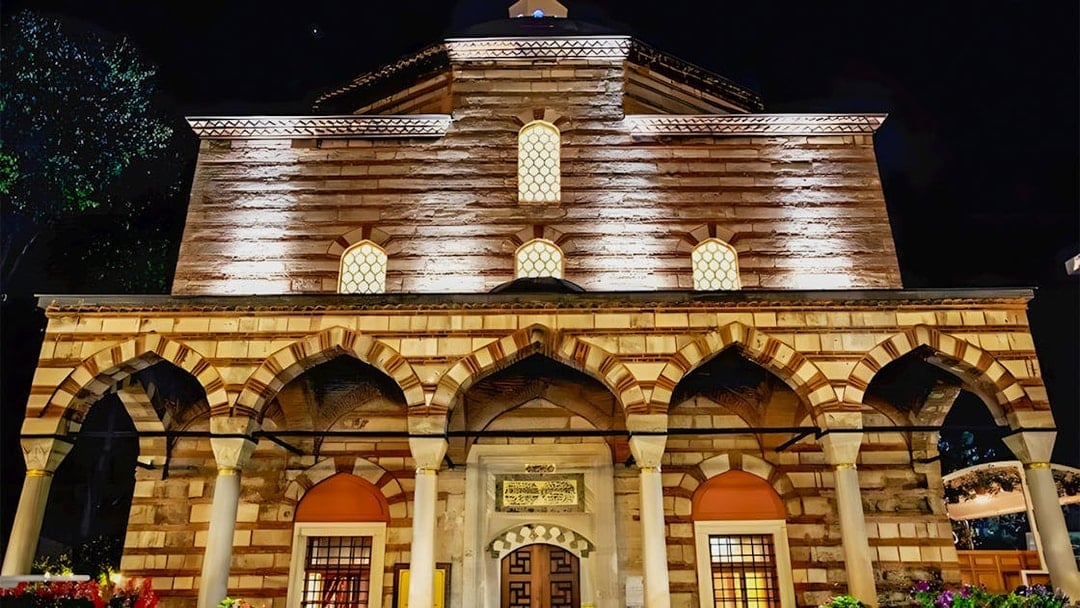 Hurrem Sultan Hamam exterior at night, Istanbul.