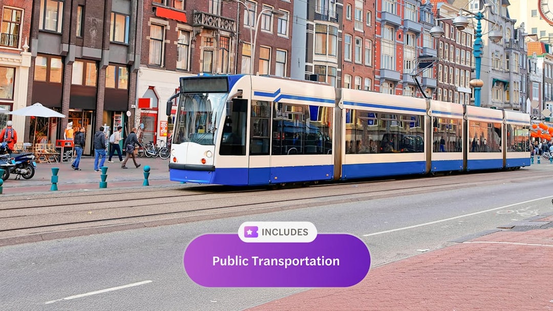 Tram in Amsterdam city center, part of I Amsterdam City Card public transportation.