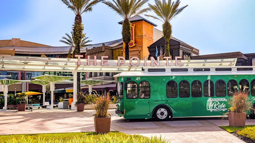 Orlando I-Ride trolley at The Pointe shopping center.