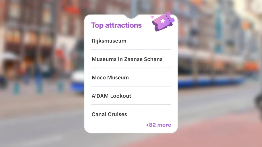 Top attractions included in I Amsterdam City Card: Rijksmuseum, Zaanse Schans, Moco Museum, A'DAM Lookout, Canal Cruises.