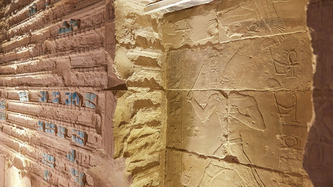 Hieroglyphs and carvings inside the Step Pyramid of Djoser, Saqqara, Egypt.