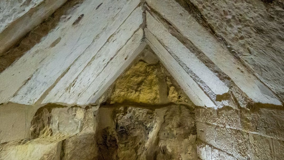 Interior stonework of Queen Meritetis I's Pyramid, Giza Necropolis, Cairo, Egypt.