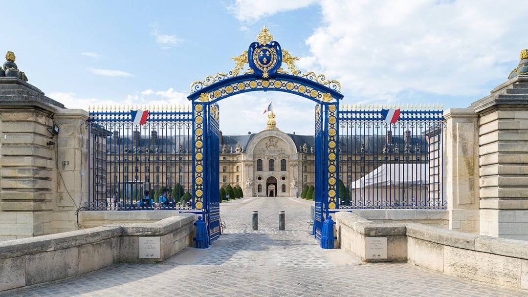 Entrance gate to Invalides, Paris, leading to Napoleon's Tomb and Army Museum.