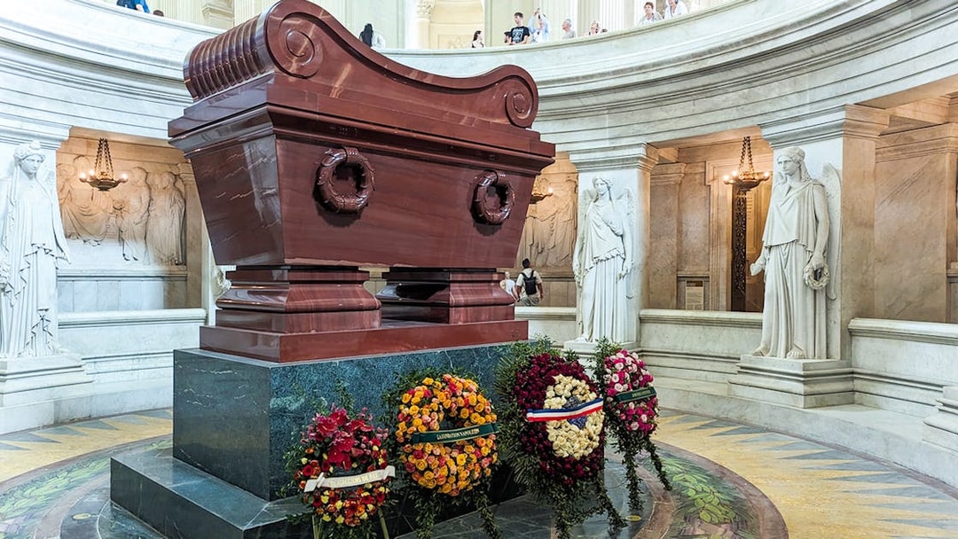 Napoleon's Tomb with wreaths at Invalides, Paris Army Museum.