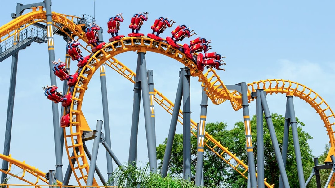 Roller coaster loop on Isla Magica's Jaguar Ride in Seville, Spain.