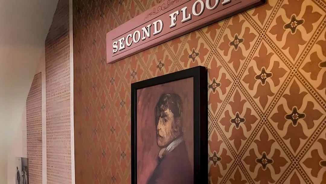 Second floor sign and portrait at Jack the Ripper Museum, London.