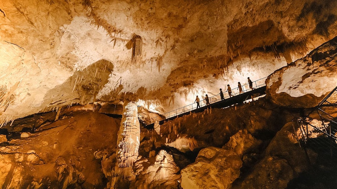 Visitors exploring Jewel Cave in Margaret River on a guided tour.