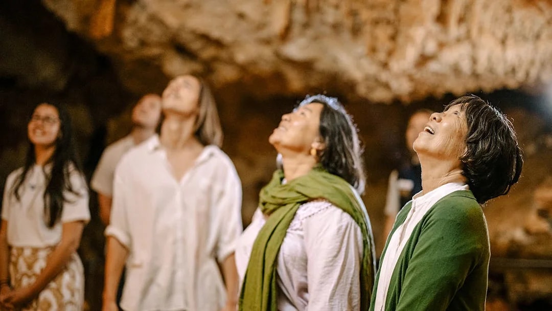 Visitors exploring Jewel Cave in Margaret River during a guided tour.
