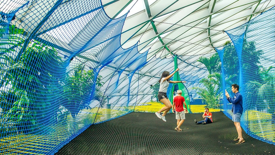 Visitors enjoying the Bouncing Net at Canopy Park, Jewel Changi.
