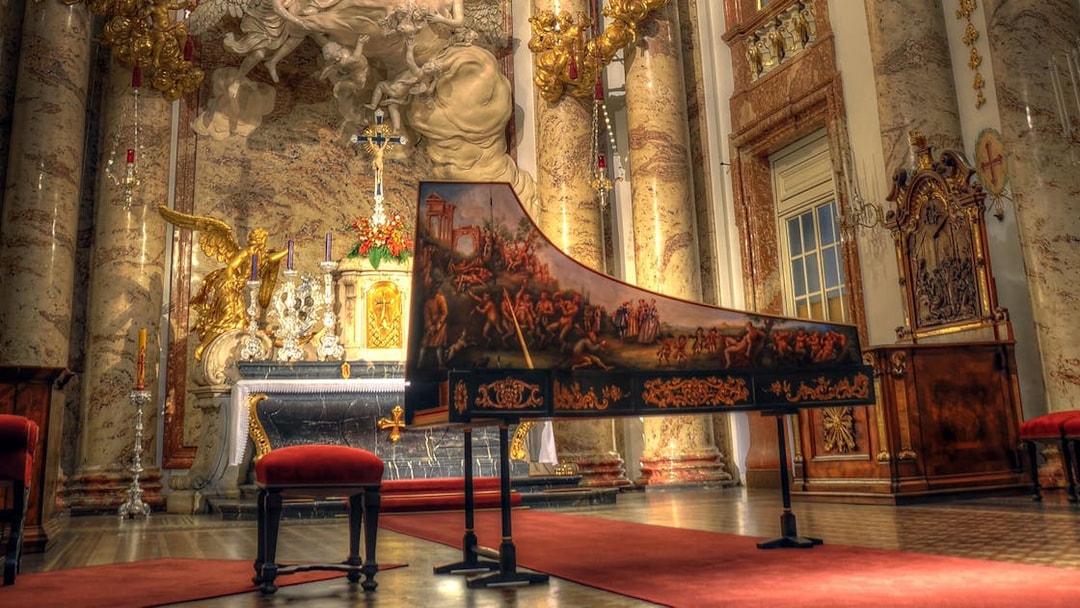 Harpsichord in Karlskirche, Vienna, set for Vivaldi’s Four Seasons concert.