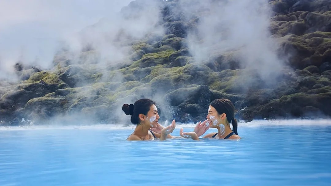 Tourists relaxing in the geothermal waters of Blue Lagoon, Reykjavik, Iceland.
