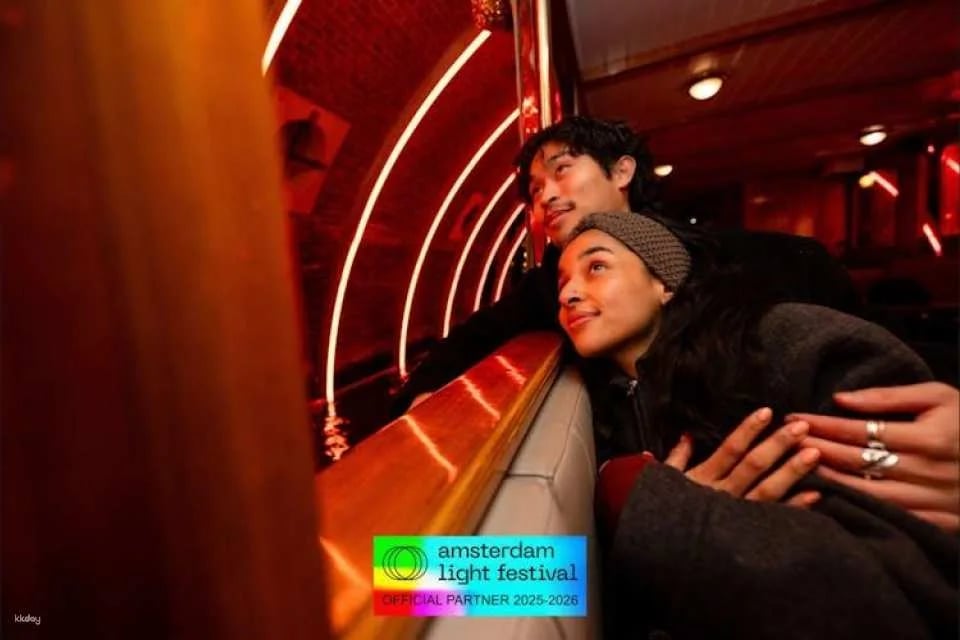 Amsterdam Light Festival canal cruise on a luxury boat with drinks