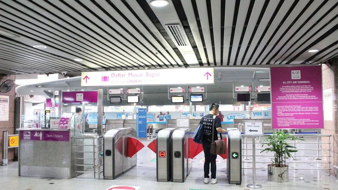 KLIA Ekspres ticket gate at KL City Air Terminal, Kuala Lumpur.