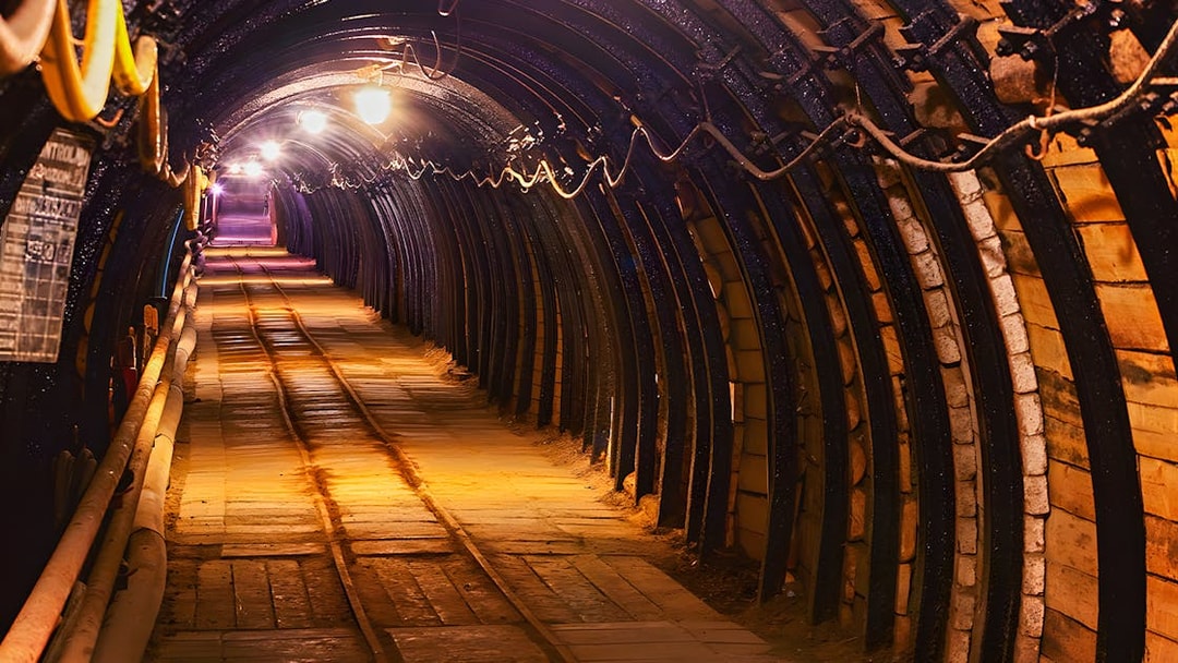 Bochnia Salt Mine tunnel with tracks for underground train ride.