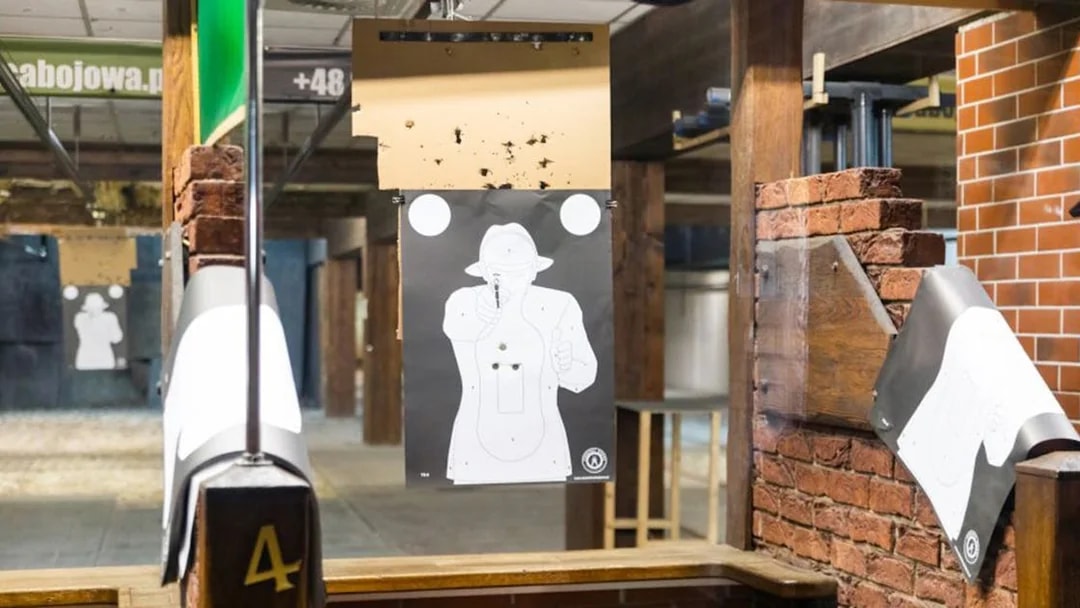 Shooting range with target silhouette, part of Extreme Shooting Range tour with hotel transfer.