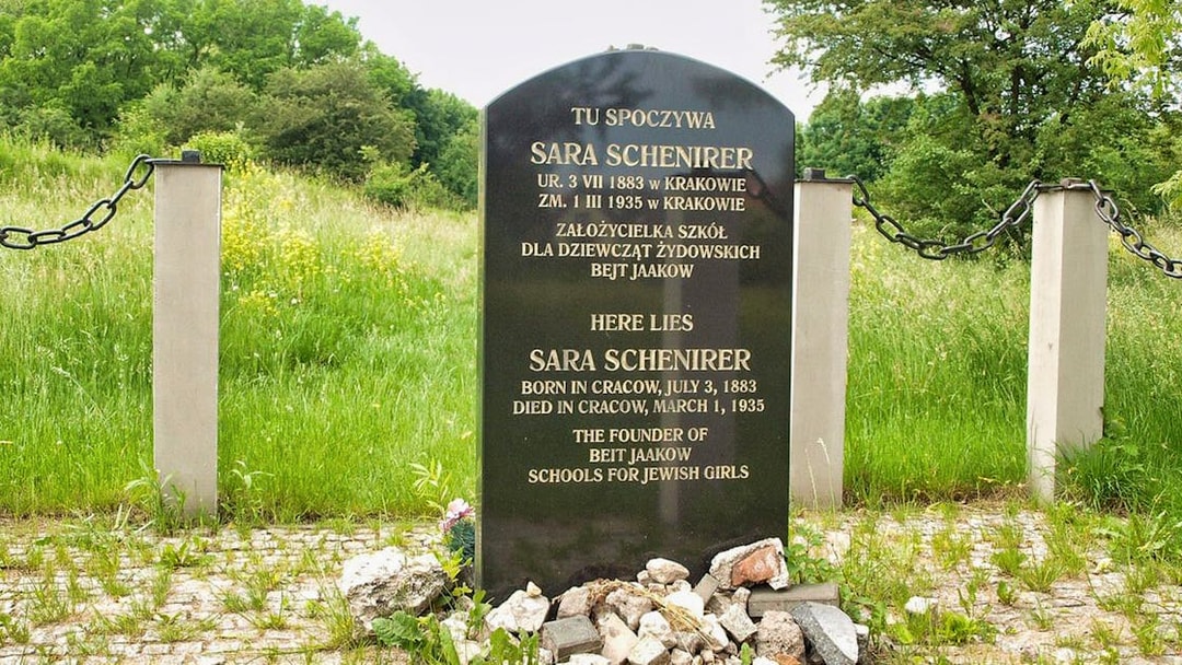 Memorial stone for Sara Schenirer at Plaszow Concentration Camp site, Krakow.