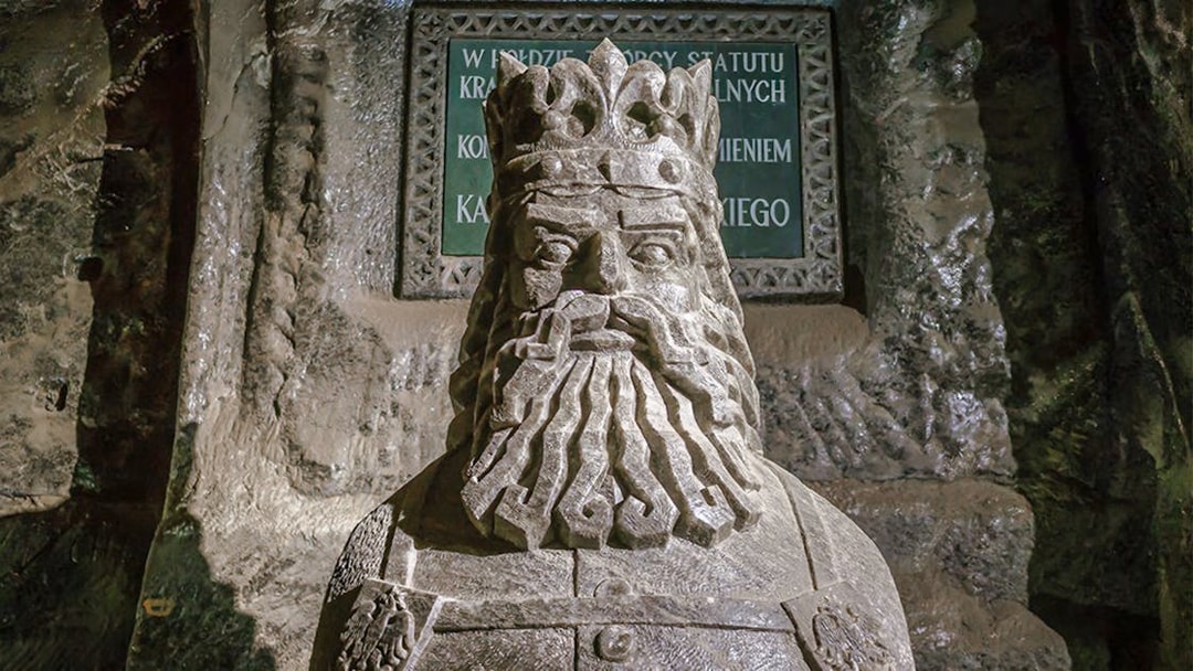 Salt sculpture of a king at Wieliczka Salt Mine, Poland.