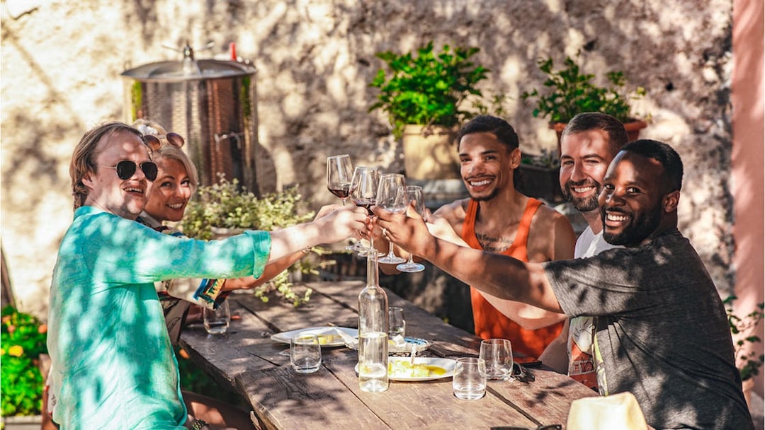 Group enjoying wine tasting at Krka National Park tour.