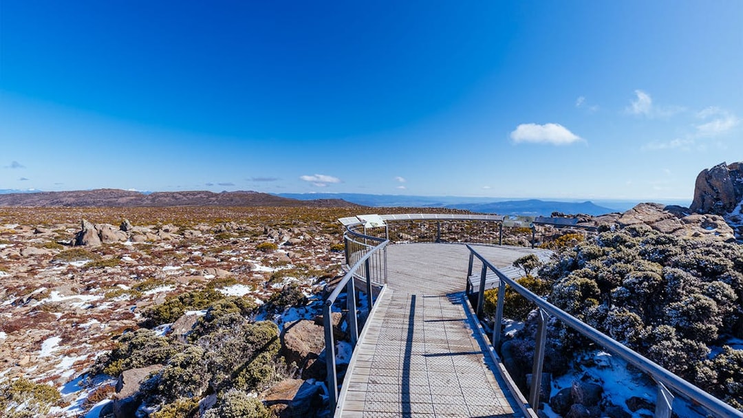 Kunanyi Mt Wellington viewing platform with scenic landscape in Tasmania.