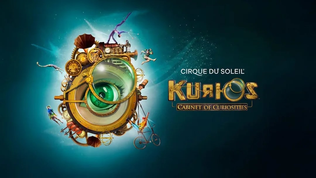 Cirque du Soleil KURIOS poster with performers and mechanical eye.