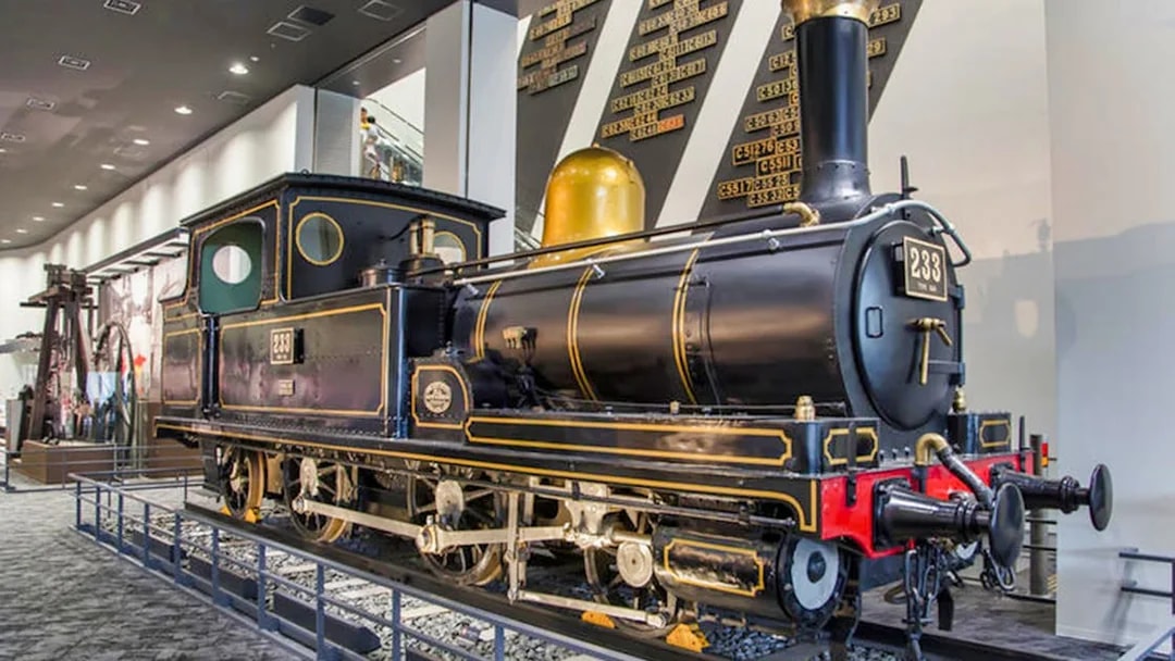Steam locomotive display at Kyoto Railway Museum, Japan.