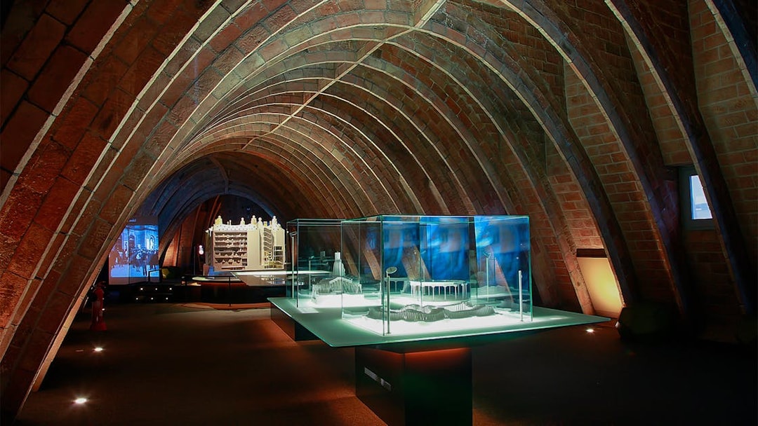 Casa Mila-La Pedrera attic with architectural models on display during night tour.