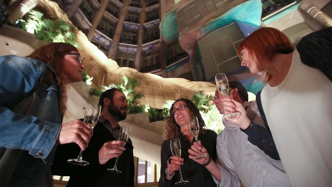 Guests enjoying drinks at Casa Mila-La Pedrera Night Experience in Barcelona.