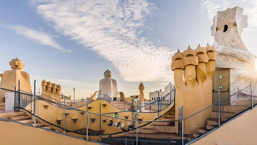 Rooftop chimneys of La Pedrera in Barcelona during Fast Track Guided Tour.