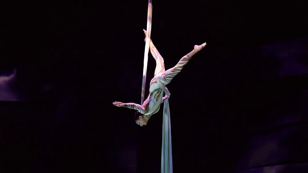 Aerial performer at La Perle by Dragone show in Dubai.