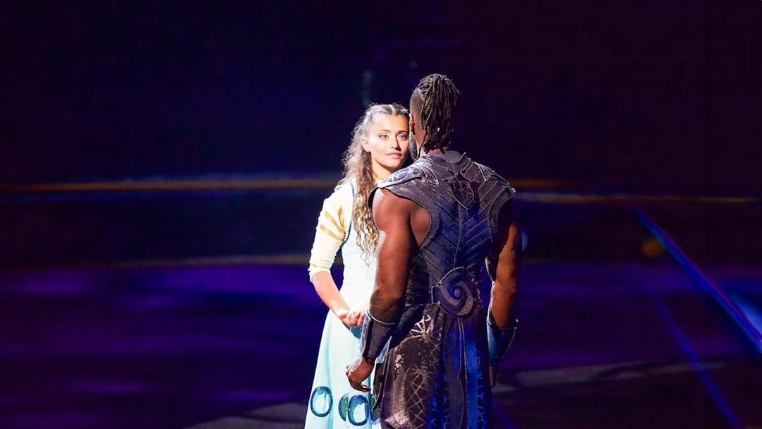 Performers on stage during La Perle by Dragone show in Dubai.