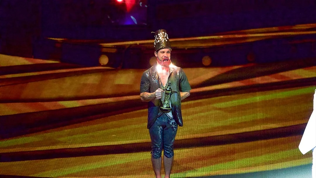 Performer on stage at La Perle by Dragone show in Dubai.