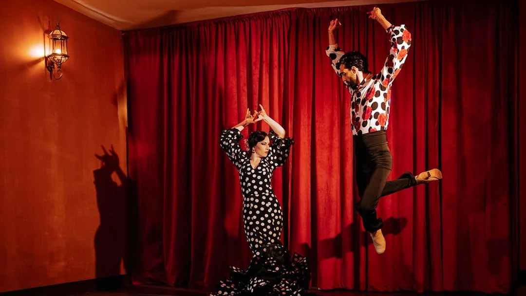 Flamenco dancers performing on stage at Laietana, Barcelona.