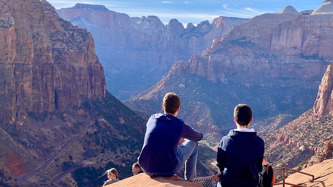 Visitors enjoying the view at Zion National Park, part of Go City: Las Vegas All-Inclusive Pass.