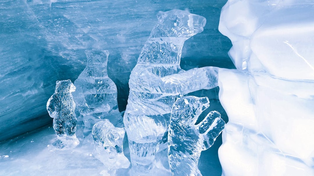 Ice sculptures of bears in the Ice Palace at Jungfraujoch, Switzerland.