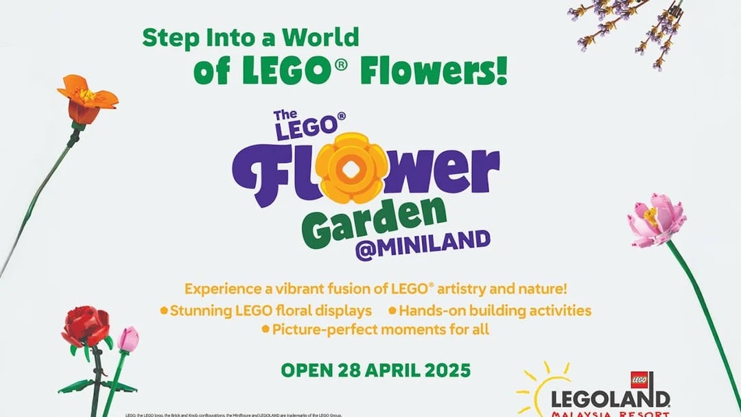 LEGO flower garden announcement at Legoland Malaysia, opening April 2025.