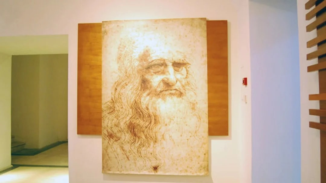 Leonardo da Vinci's self-portrait displayed at the museum in Rome.