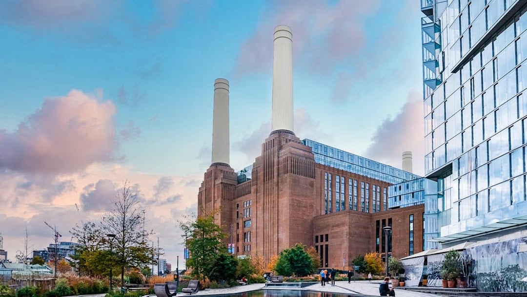 Battersea Power Station with Lift 109, London, against a cloudy sky.