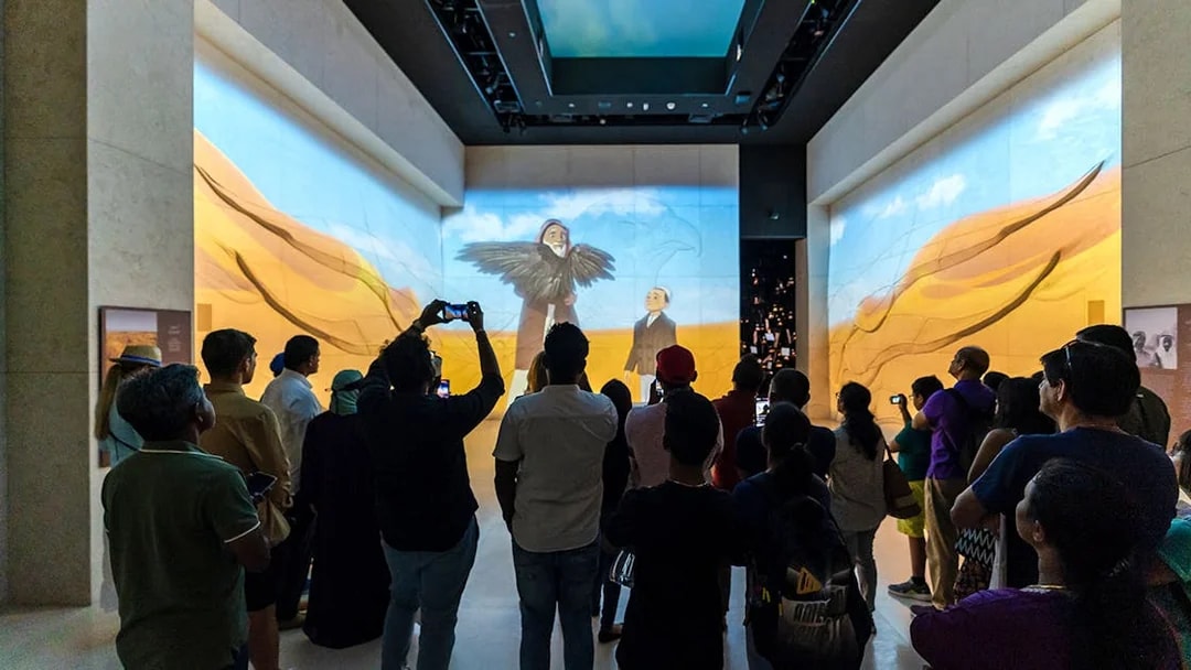 Tourists viewing digital art exhibit at Expo City Dubai.