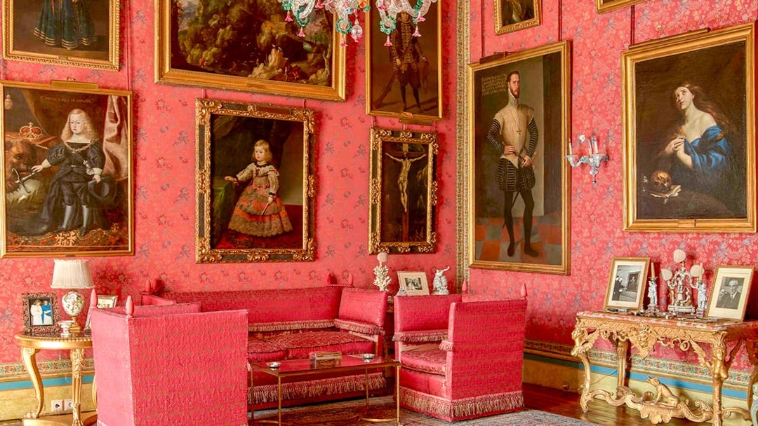 Paintings collection in ornate room at Liria Palace, Madrid.