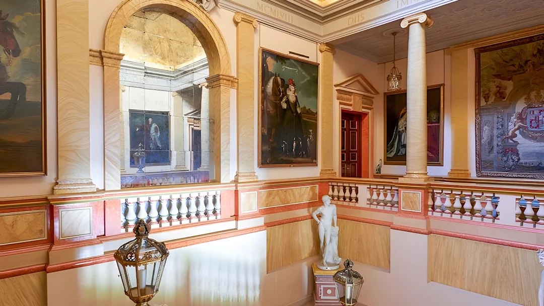 Staircase with classical artwork and statues, Liria Palace.
