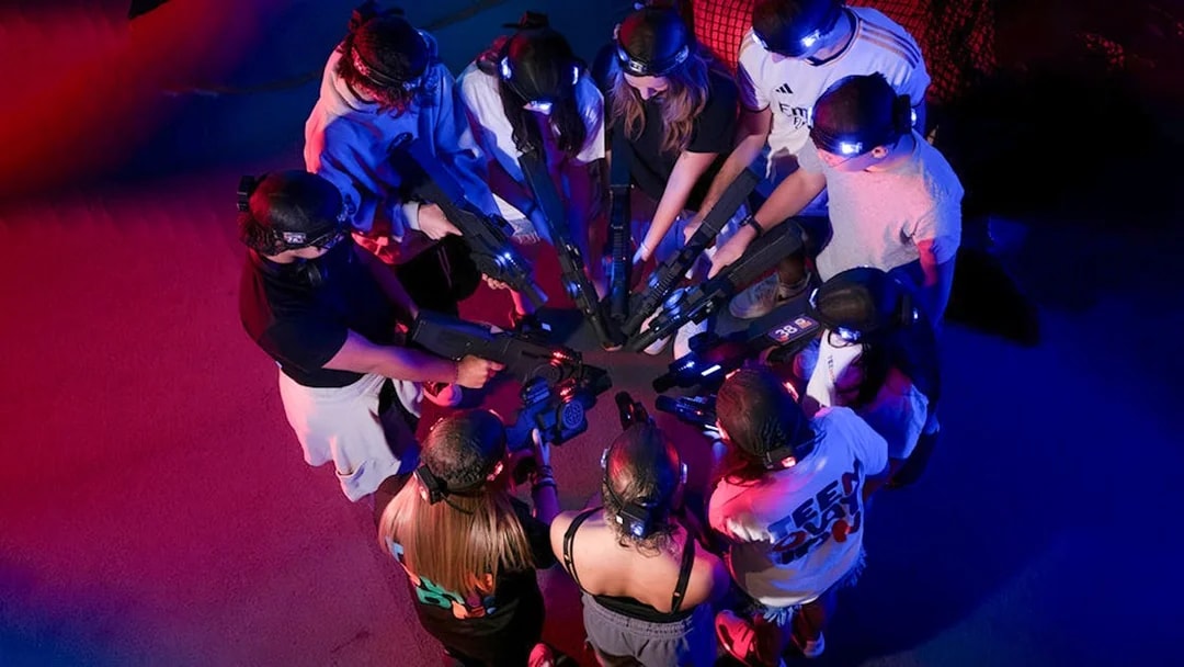 Group playing laser tag at Loco Bear Entertainment Hub.
