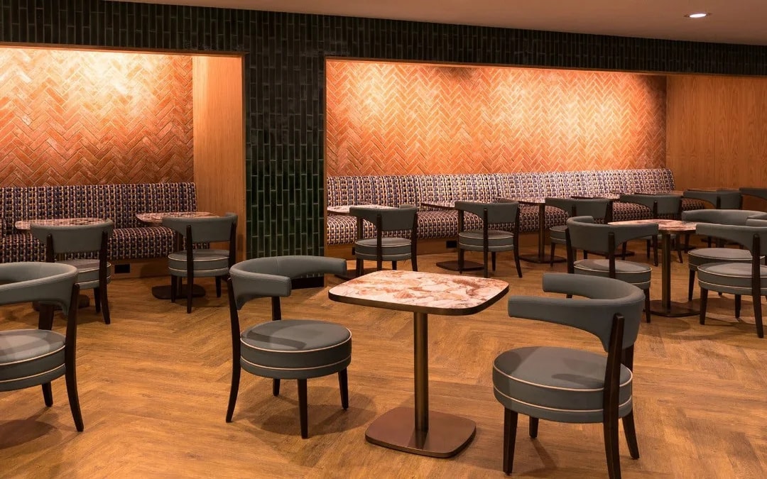 Seating area at Plaza Premium Lounge, Terminal 4, London Heathrow Airport.