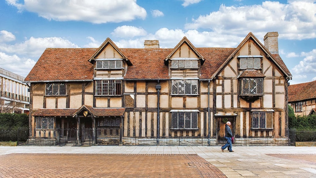 Shakespeare's Birthplace in Stratford-upon-Avon, timber-framed house with red-tiled roof.