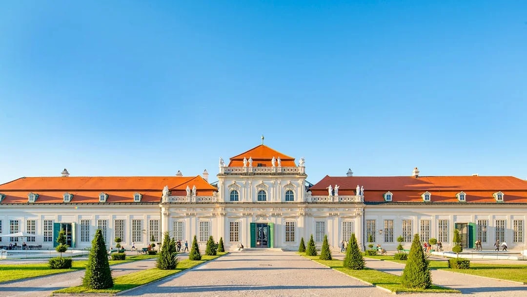 Lower Belvedere Palace facade with gardens, Vienna, skip the line ticket available.