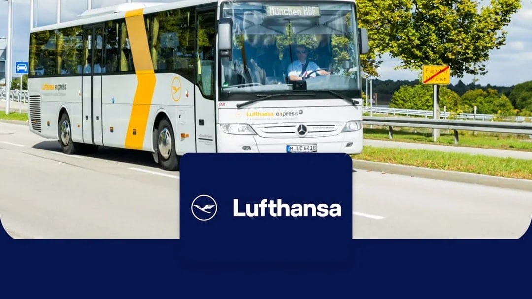 Lufthansa Express bus traveling between Munich Airport and Munich city.