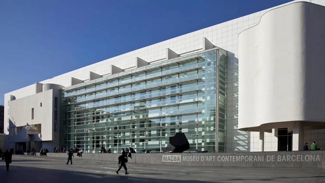 Museum of Contemporary Art of Barcelona exterior with visitors.