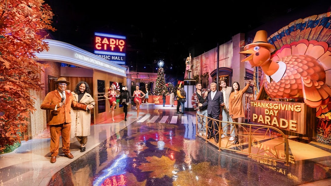 Wax figures of famous people from the Thanksgiving parade and Radio City at Madame Tussauds, New York.
